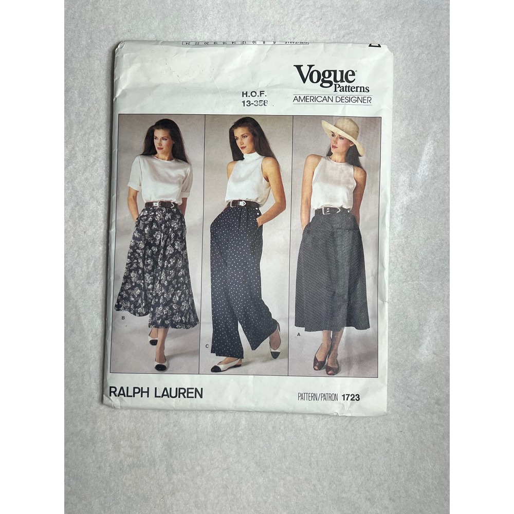 Ralph Lauren Vogue 1723 Sewing Pattern Skirt Wide Leg Pants Uncut Size 12
